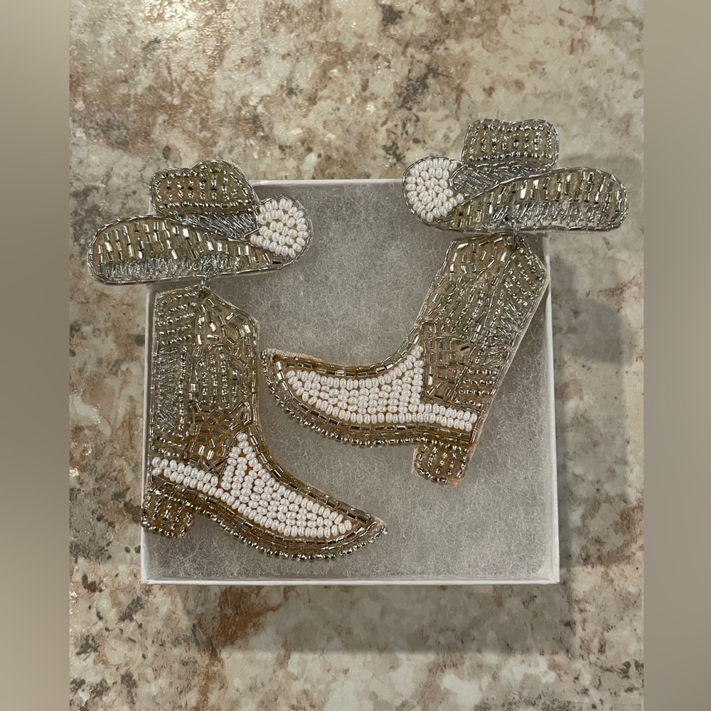 Cowboy boots beaded earrings, never worn
